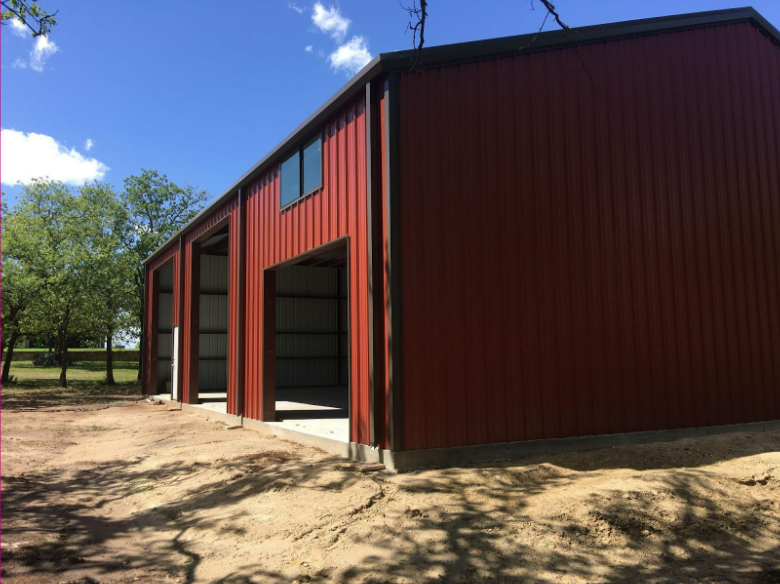 A red prefabed garage